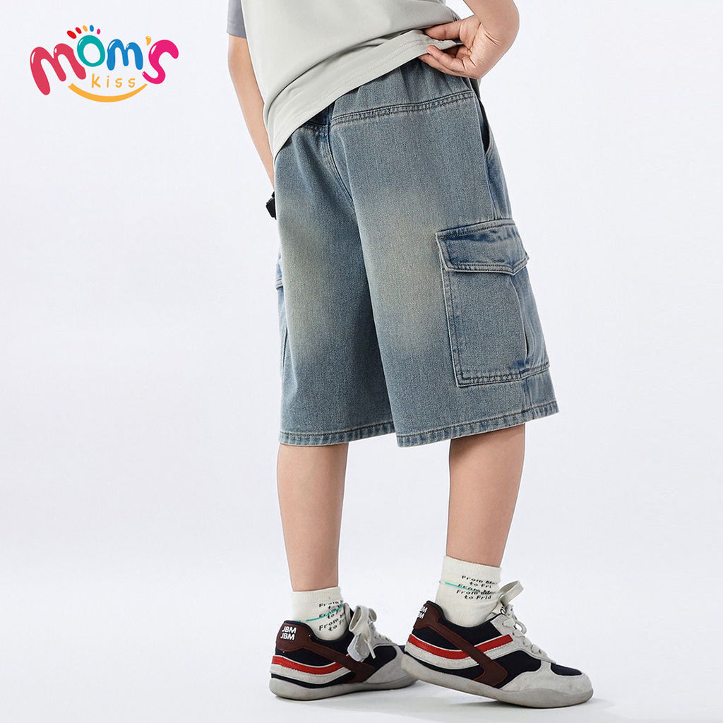 Boys' Loose Denim Shorts for Kids High Quality Korean Style Blue-Gray Maong Casual Denim Middle Pants Public New Year