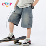 Boys' Loose Denim Shorts for Kids High Quality Korean Style Blue-Gray Maong Casual Denim Middle Pants Public New Year
