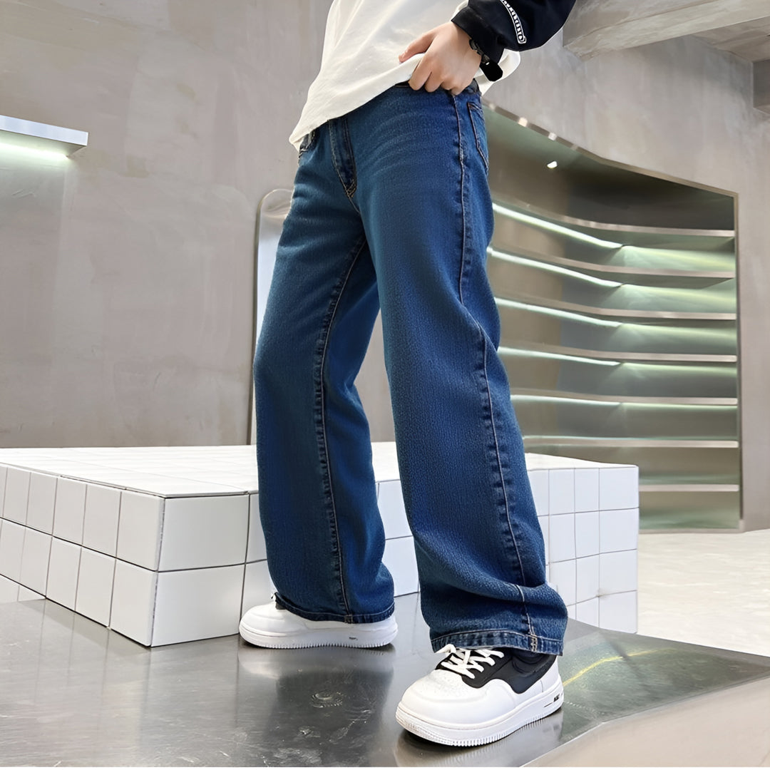 Graduation school pants for kids boyKids Korean Style Denim Cargo Pants, Casual Loose Baggy Maong Pants.