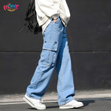 Graduation school pants for kids boyKids Korean Style Denim Cargo Pants, Casual Loose Baggy Maong Pants.
