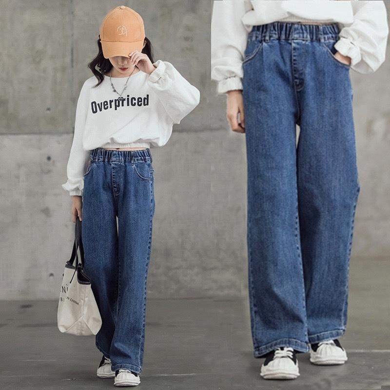 Trendy Street Style Plain Baggy Pants Christmas Party Outfit Casual Loose Fit Denim Pants for Kids Girls