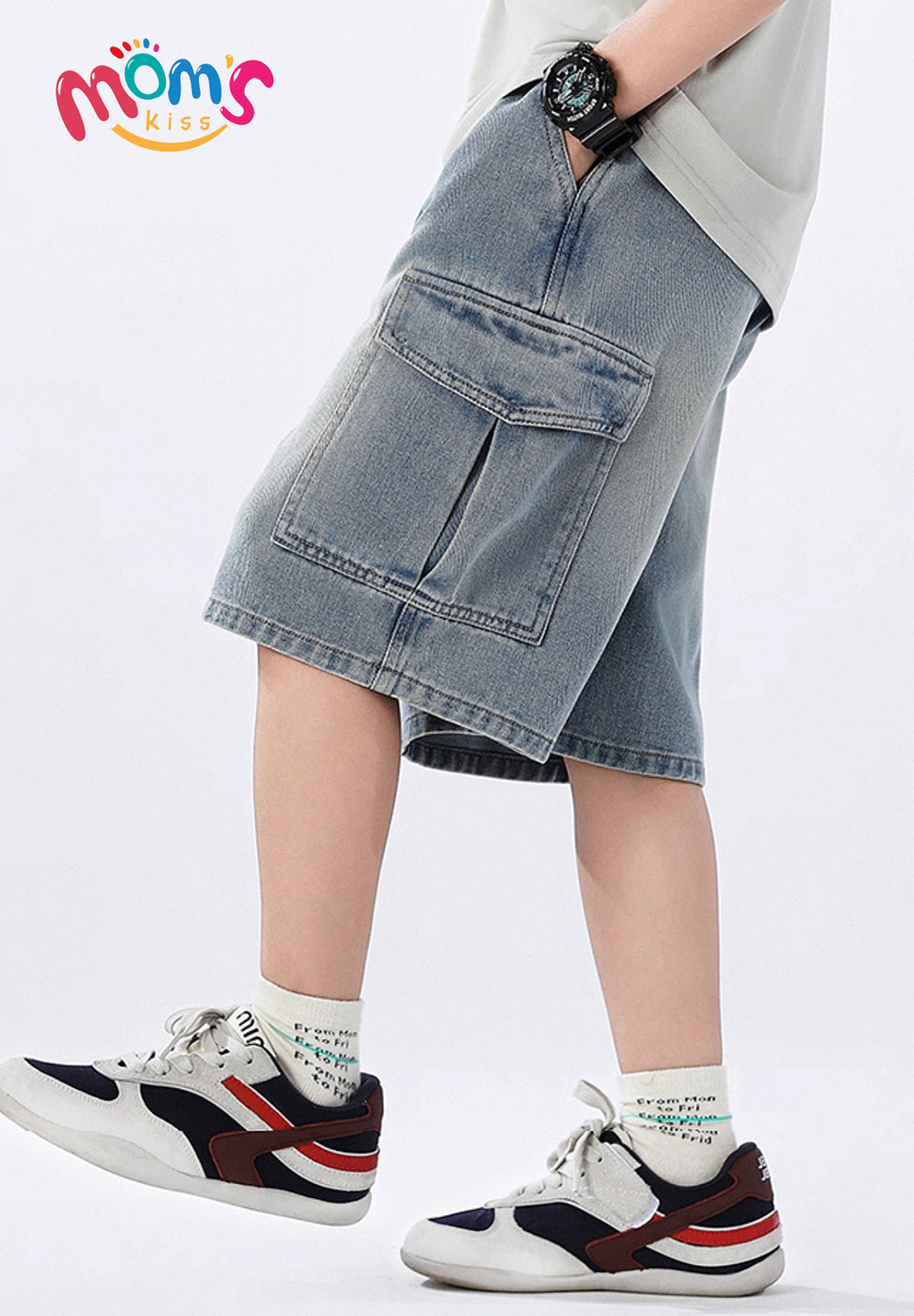Boys' Loose Denim Shorts for Kids High Quality Korean Style Blue-Gray Maong Casual Denim Middle Pants Public New Year