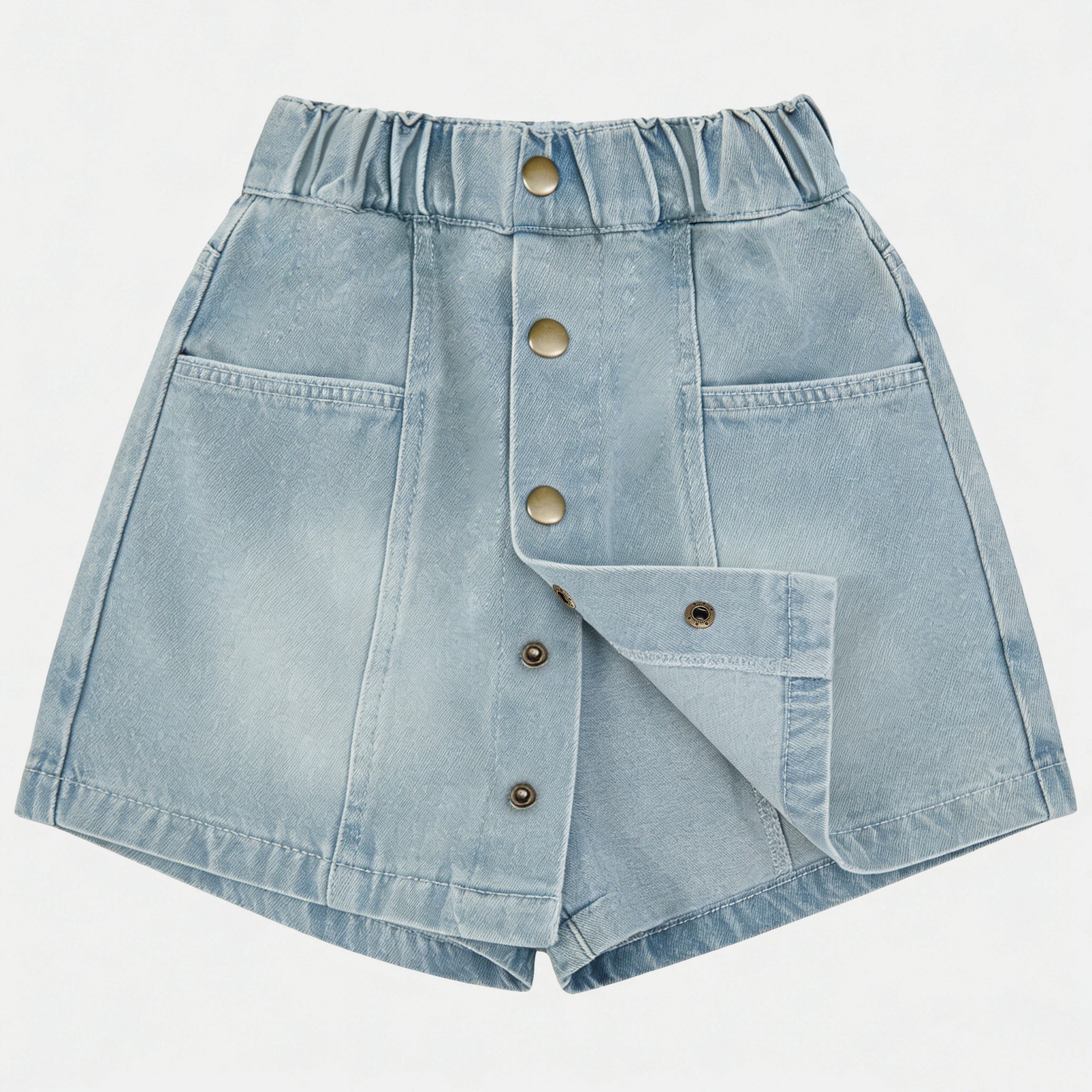 Girls' Denim Mini Skirt Summer Lightweight - Light Blue Washed A-Line Skirt with Front Button Closure - Versatile Casual Half Skirt for Kids