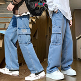 Graduation school pants for kids boyKids Korean Style Denim Cargo Pants, Casual Loose Baggy Maong Pants.