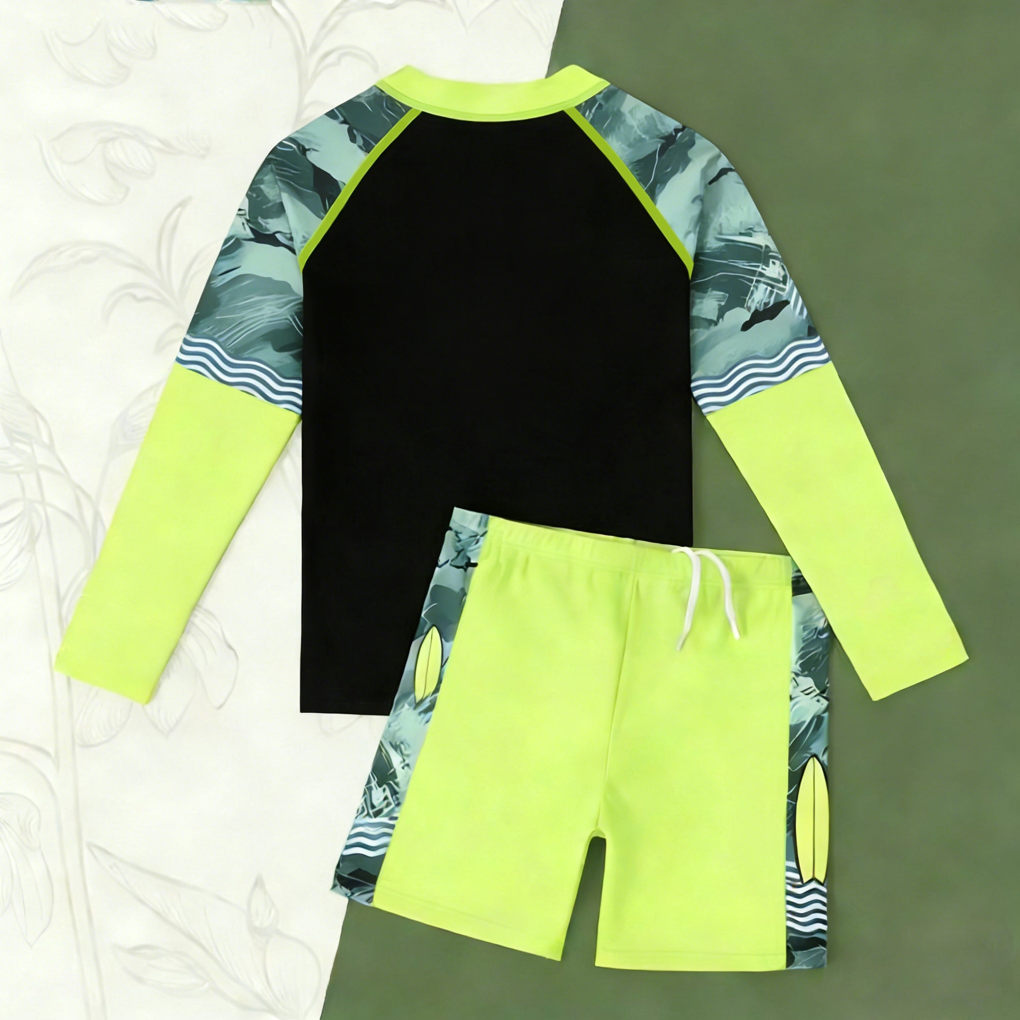 New 2PC Rashguard Set for Kids New Long Sleeve Tops + Short Quick Dry Swimwear for Boys 3-11Y