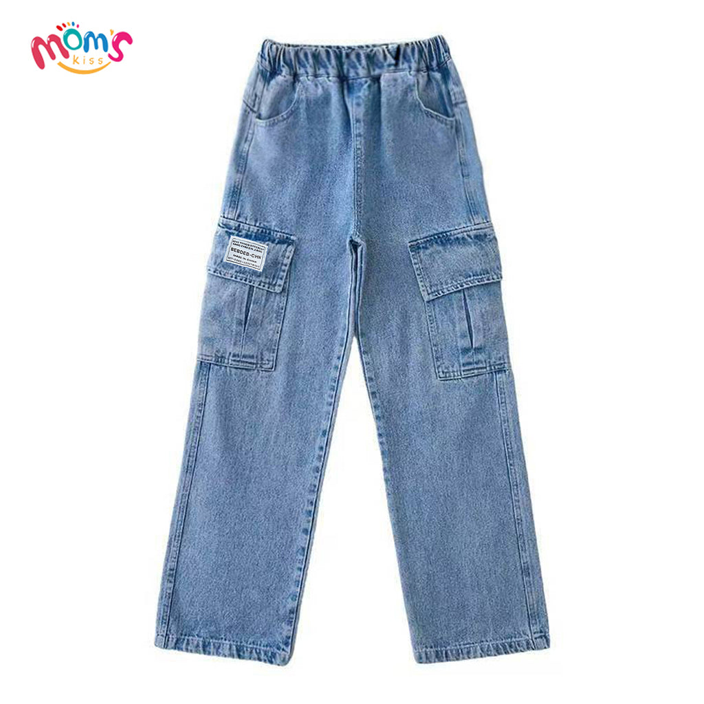 Graduation school pants for kids boyKids Korean Style Denim Cargo Pants, Casual Loose Baggy Maong Pants.