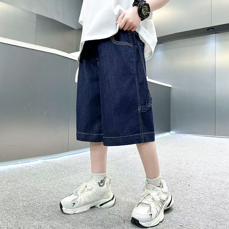 Boys' Loose Denim Shorts for Kids High Quality Korean Style Blue-Gray Maong Casual Denim Middle Pants Public New Year