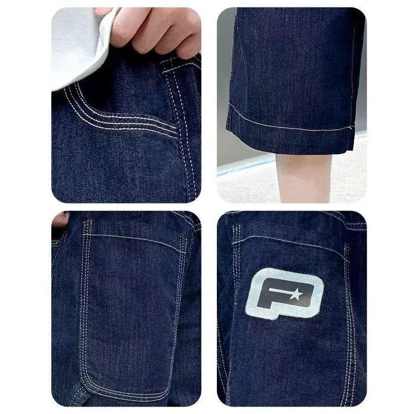 Boys' Loose Denim Shorts for Kids High Quality Korean Style Blue-Gray Maong Casual Denim Middle Pants Public New Year