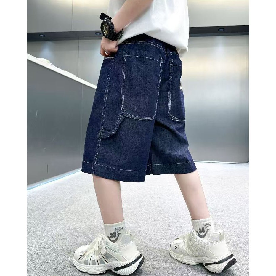Boys' Loose Denim Shorts for Kids High Quality Korean Style Blue-Gray Maong Casual Denim Middle Pants Public New Year