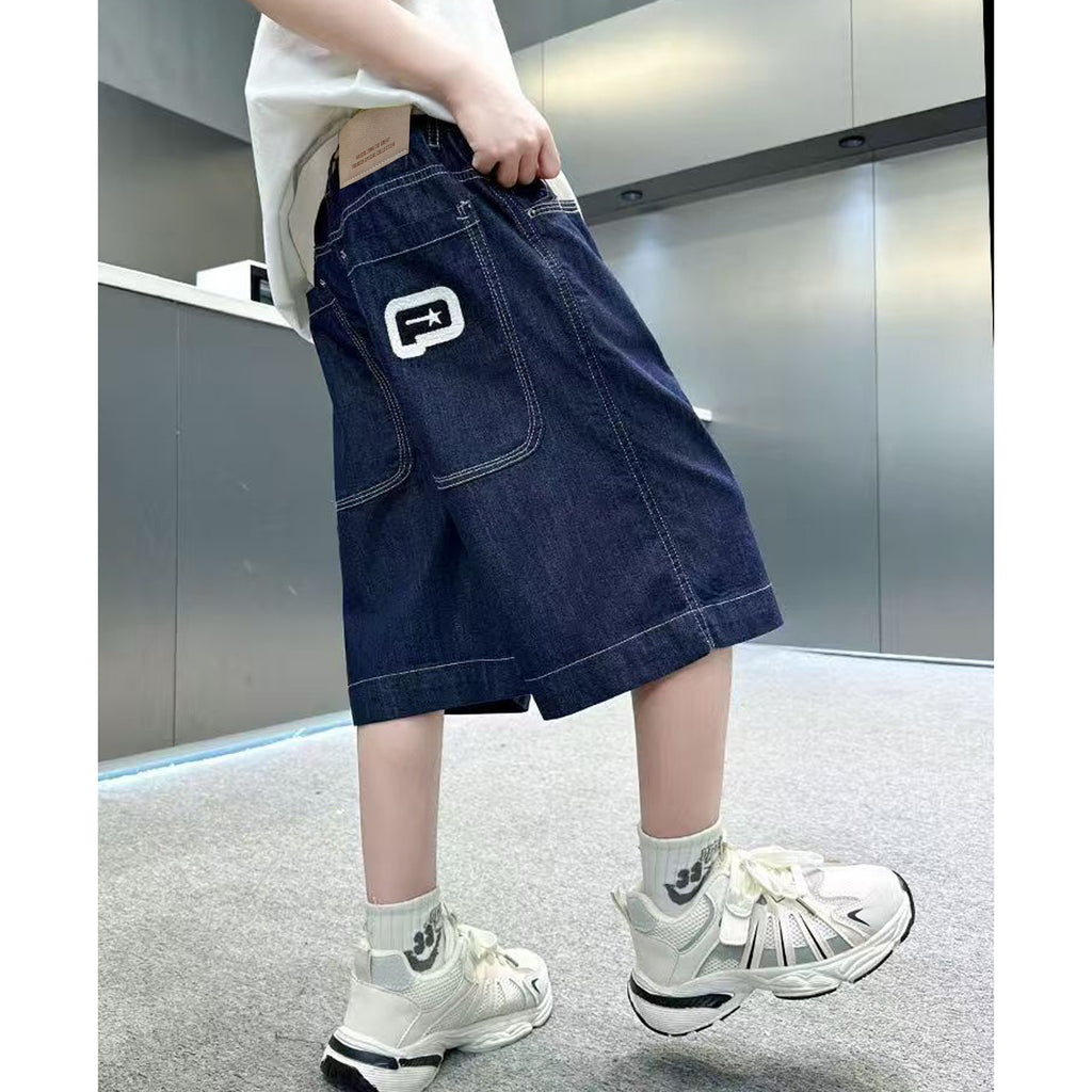 Boys' Loose Denim Shorts for Kids High Quality Korean Style Blue-Gray Maong Casual Denim Middle Pants Public New Year