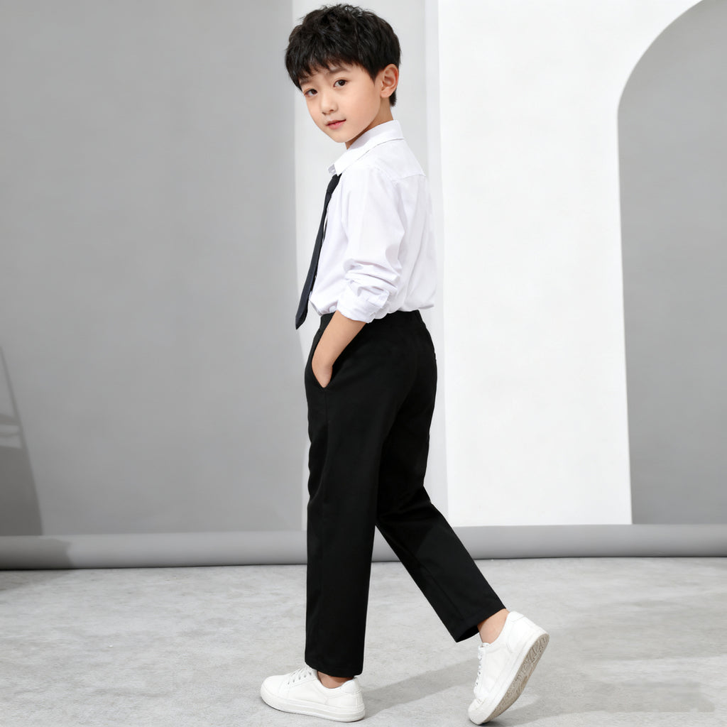 Kids Black Pants Pagbubukas ng Klase Slacks Trouser Unisex Formal Black School Pants for Boys 4-14Y