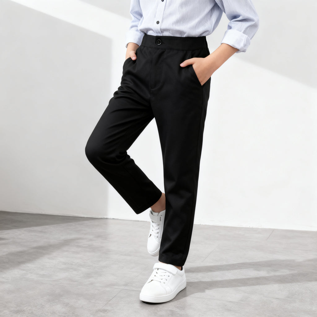 Kids Black Pants Pagbubukas ng Klase Slacks Trouser Unisex Formal Black School Pants for Boys 4-14Y