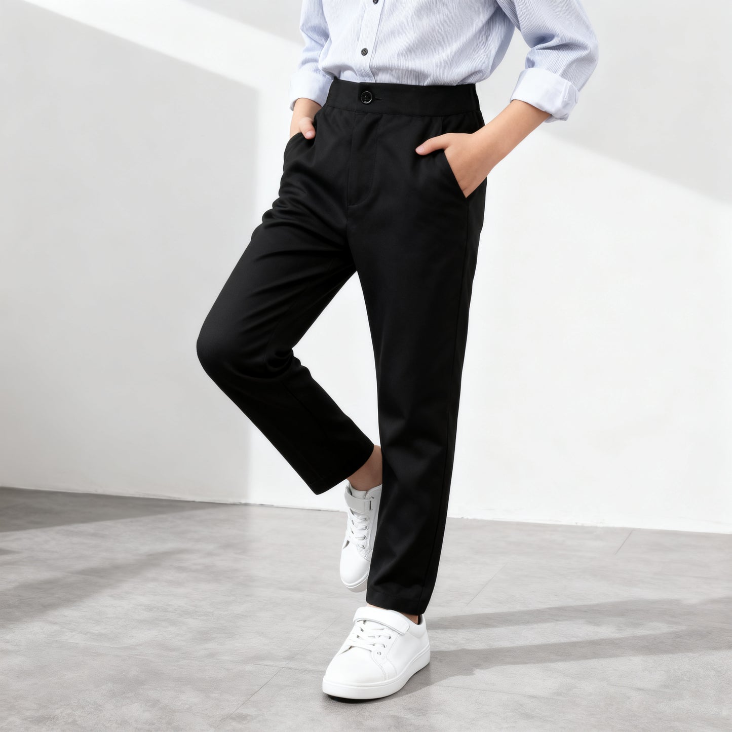 Kids Black Pants Pagbubukas ng Klase Slacks Trouser Unisex Formal Black School Pants for Boys 4-14Y