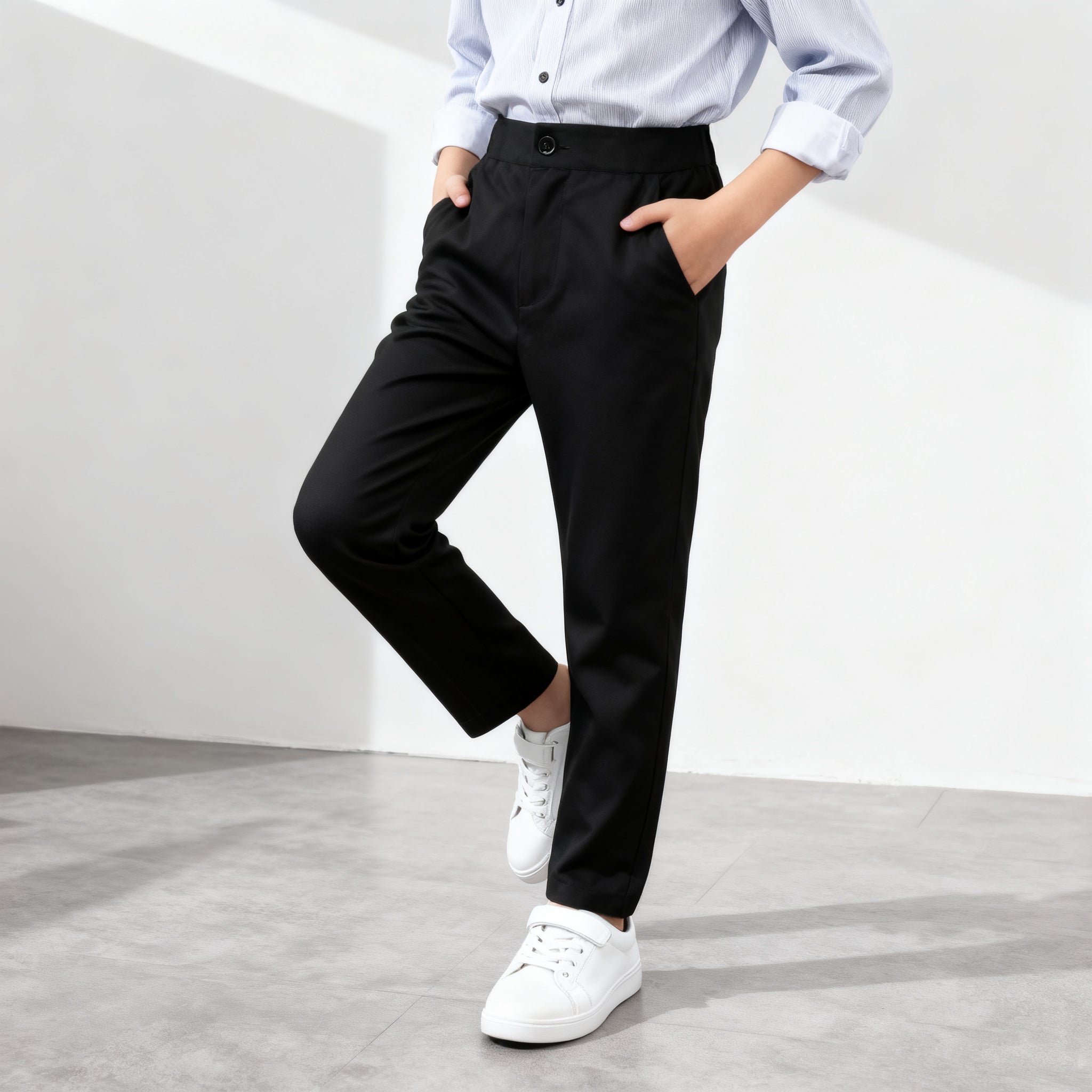 Kids Black Pants Pagbubukas ng Klase Slacks Trouser Unisex Formal Black School Pants for Boys 4-14Y