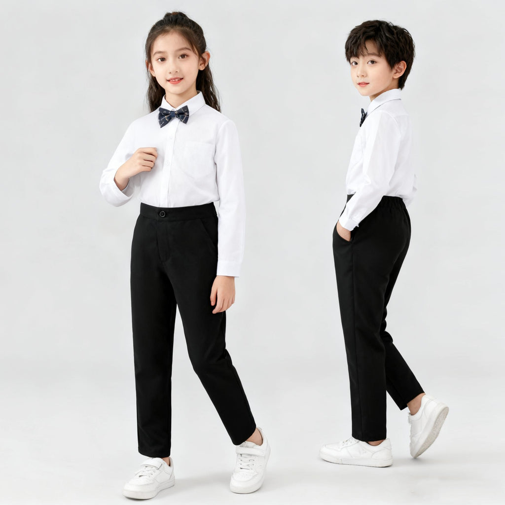 Kids Black Pants Pagbubukas ng Klase Slacks Trouser Unisex Formal Black School Pants for Boys 4-14Y