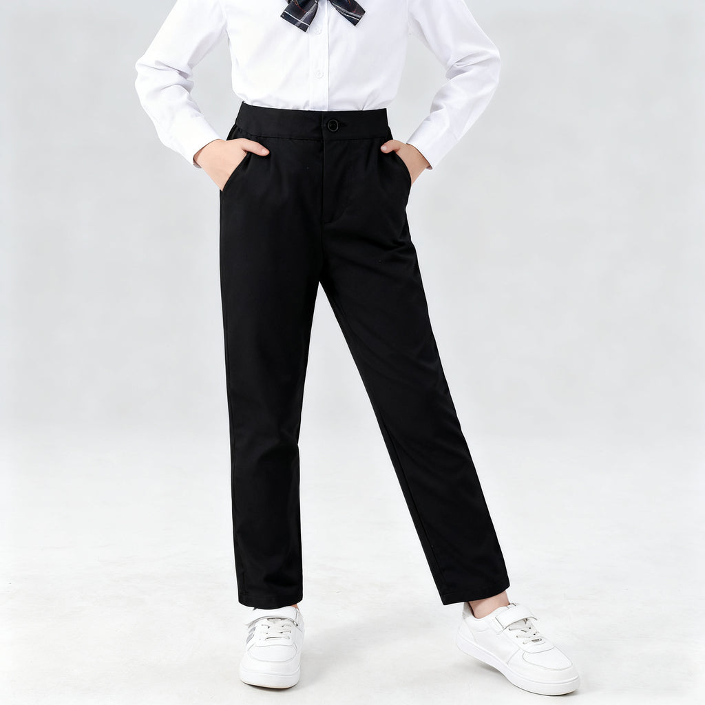 Kids Black Pants Pagbubukas ng Klase Slacks Trouser Unisex Formal Black School Pants for Boys 4-14Y