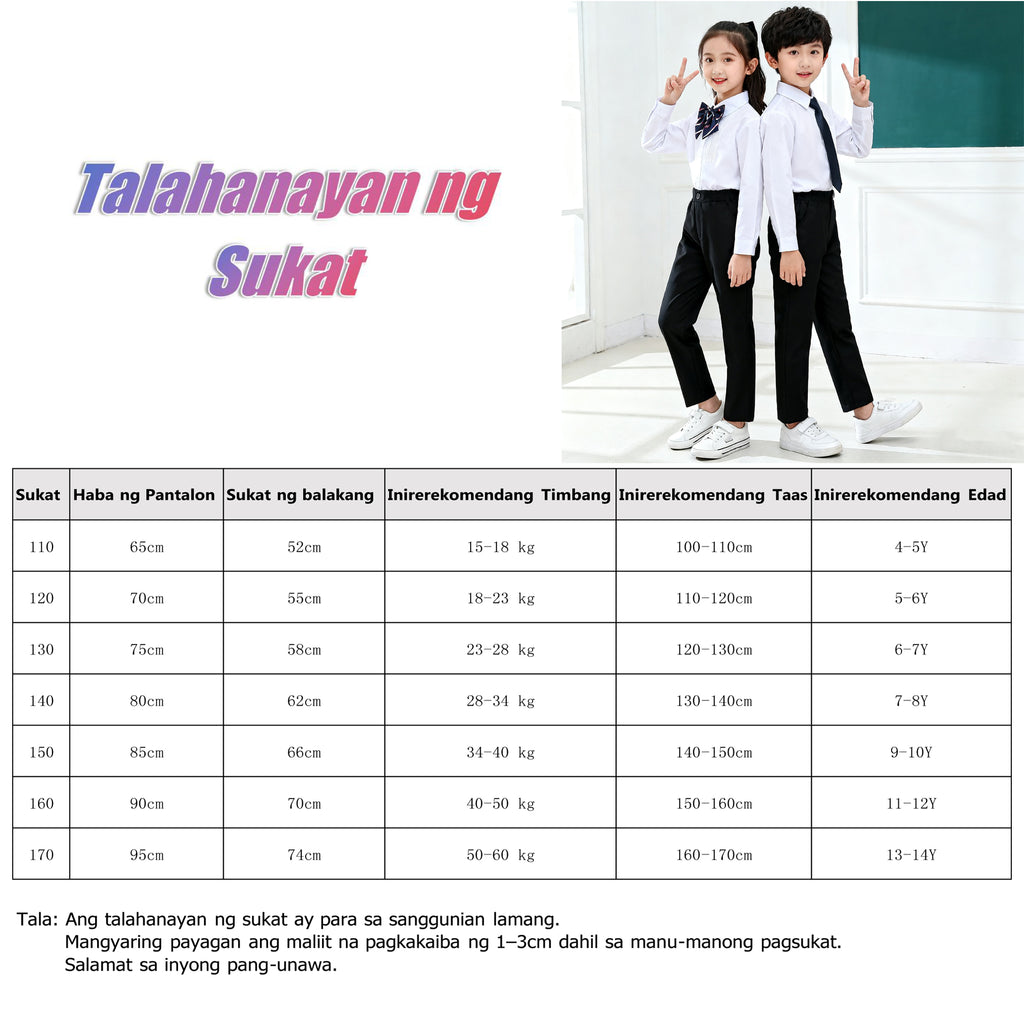 Kids Black Pants Pagbubukas ng Klase Slacks Trouser Unisex Formal Black School Pants for Boys 4-14Y