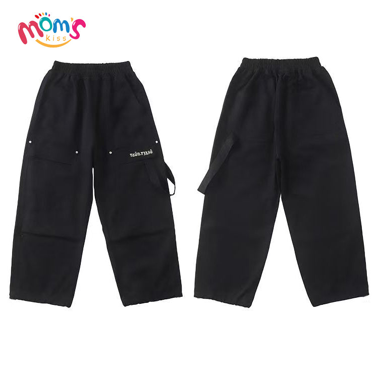 SchoolGraduation black pants for kids boyNew Simple and Stylish Straight Cargo Pants for Boys Long Sports Pants for Boys Versatile Fashion Joggers for Older Kids Loose Hong Kong Style