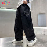 SchoolGraduation black pants for kids boyNew Simple and Stylish Straight Cargo Pants for Boys Long Sports Pants for Boys Versatile Fashion Joggers for Older Kids Loose Hong Kong Style