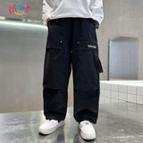 SchoolGraduation black pants for kids boyNew Simple and Stylish Straight Cargo Pants for Boys Long Sports Pants for Boys Versatile Fashion Joggers for Older Kids Loose Hong Kong Style