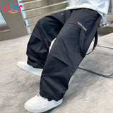 SchoolGraduation black pants for kids boyNew Simple and Stylish Straight Cargo Pants for Boys Long Sports Pants for Boys Versatile Fashion Joggers for Older Kids Loose Hong Kong Style