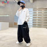SchoolGraduation black pants for kids boyNew Simple and Stylish Straight Cargo Pants for Boys Long Sports Pants for Boys Versatile Fashion Joggers for Older Kids Loose Hong Kong Style