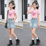 Girls' Denim Mini Skirt Summer Lightweight - Light Blue Washed A-Line Skirt with Front Button Closure - Versatile Casual Half Skirt for Kids