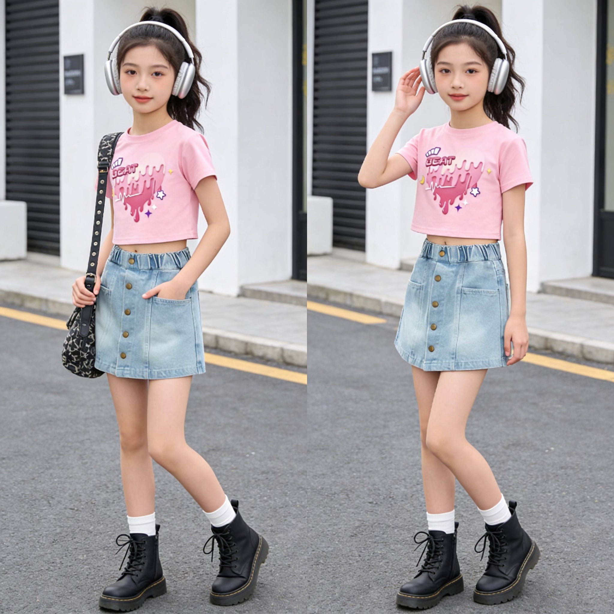Girls' Denim Mini Skirt Summer Lightweight - Light Blue Washed A-Line Skirt with Front Button Closure - Versatile Casual Half Skirt for Kids