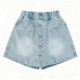 Girls' Denim Mini Skirt Summer Lightweight - Light Blue Washed A-Line Skirt with Front Button Closure - Versatile Casual Half Skirt for Kids
