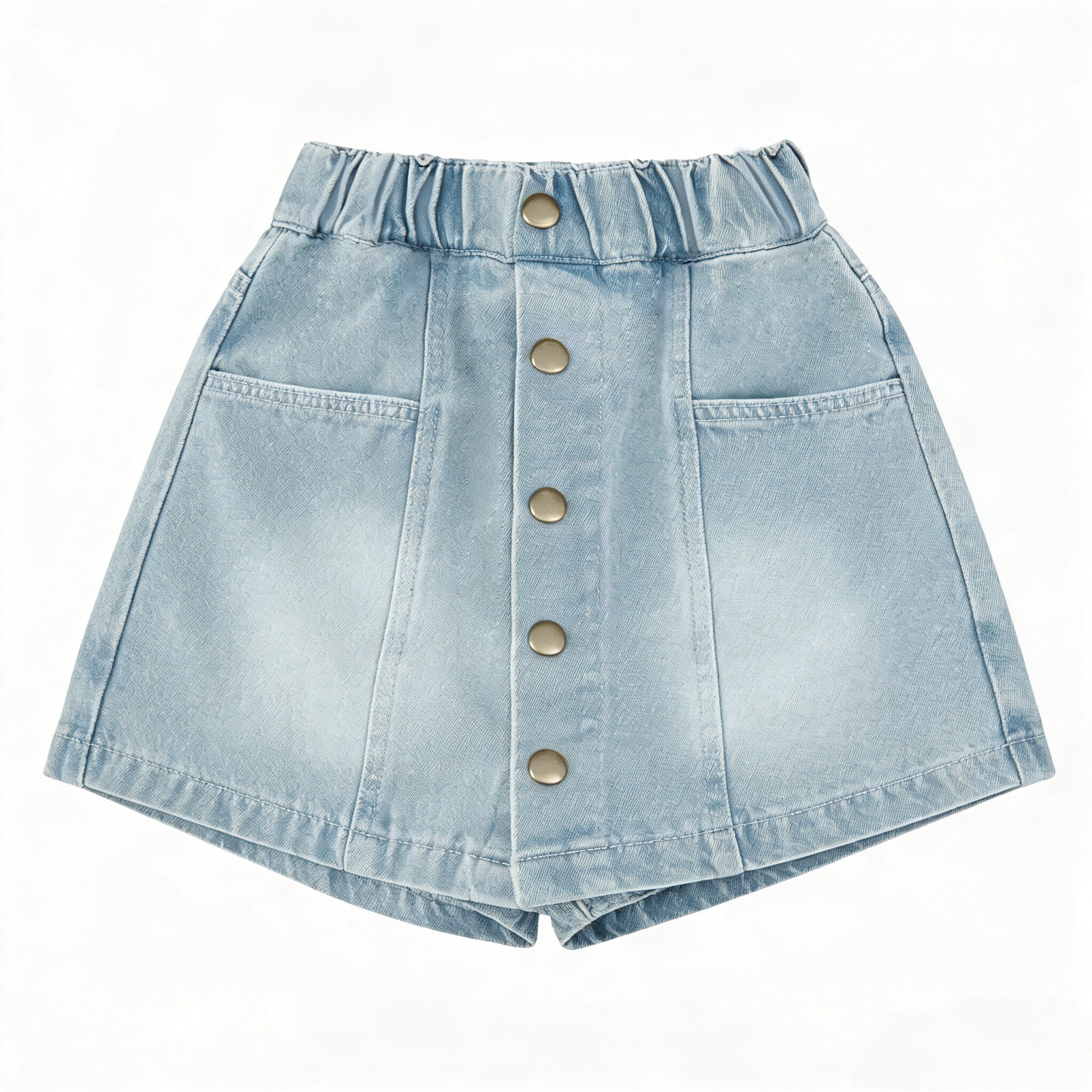Girls' Denim Mini Skirt Summer Lightweight - Light Blue Washed A-Line Skirt with Front Button Closure - Versatile Casual Half Skirt for Kids