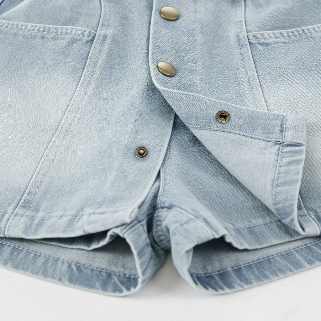 Girls' Denim Mini Skirt Summer Lightweight - Light Blue Washed A-Line Skirt with Front Button Closure - Versatile Casual Half Skirt for Kids