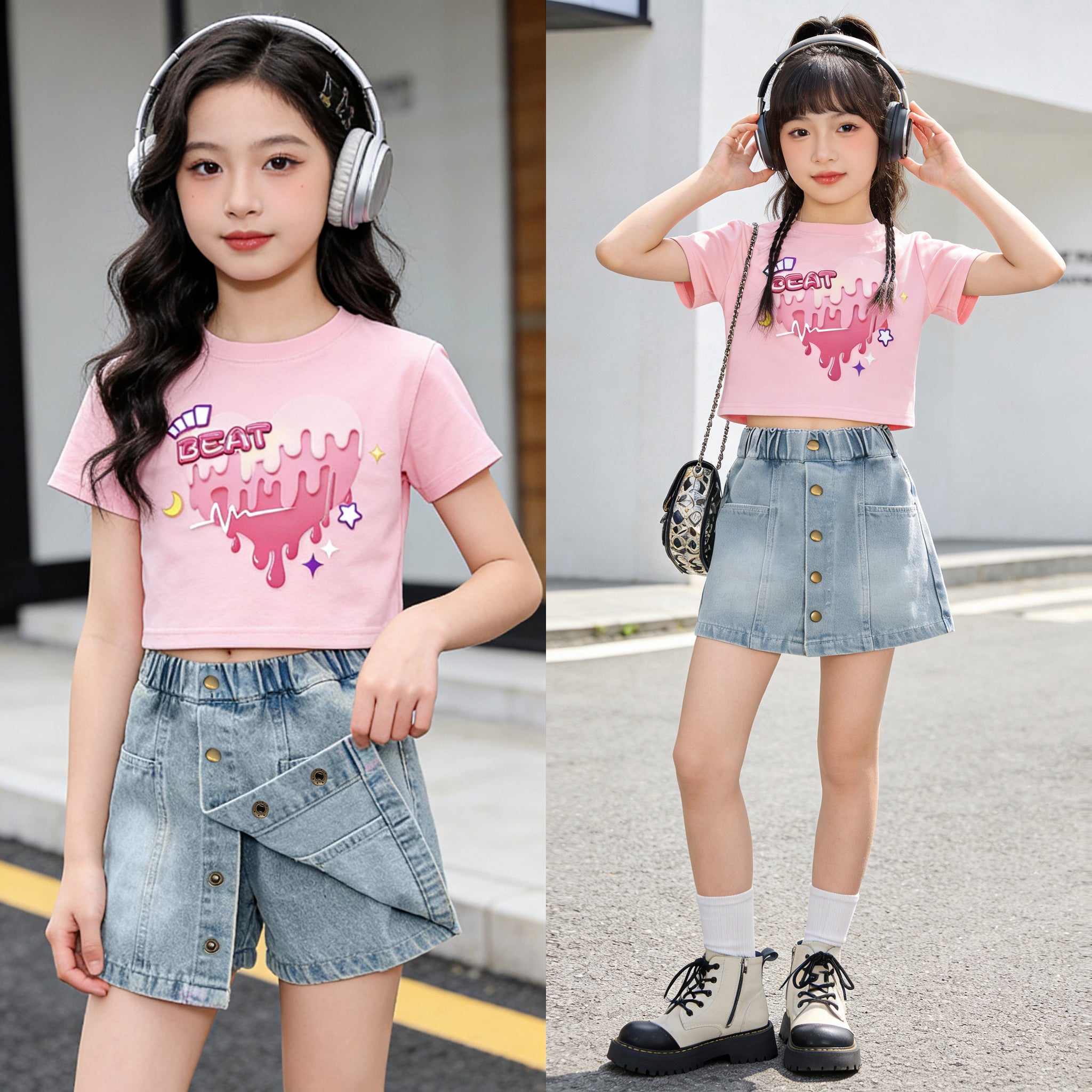 Girls' Denim Mini Skirt Summer Lightweight - Light Blue Washed A-Line Skirt with Front Button Closure - Versatile Casual Half Skirt for Kids