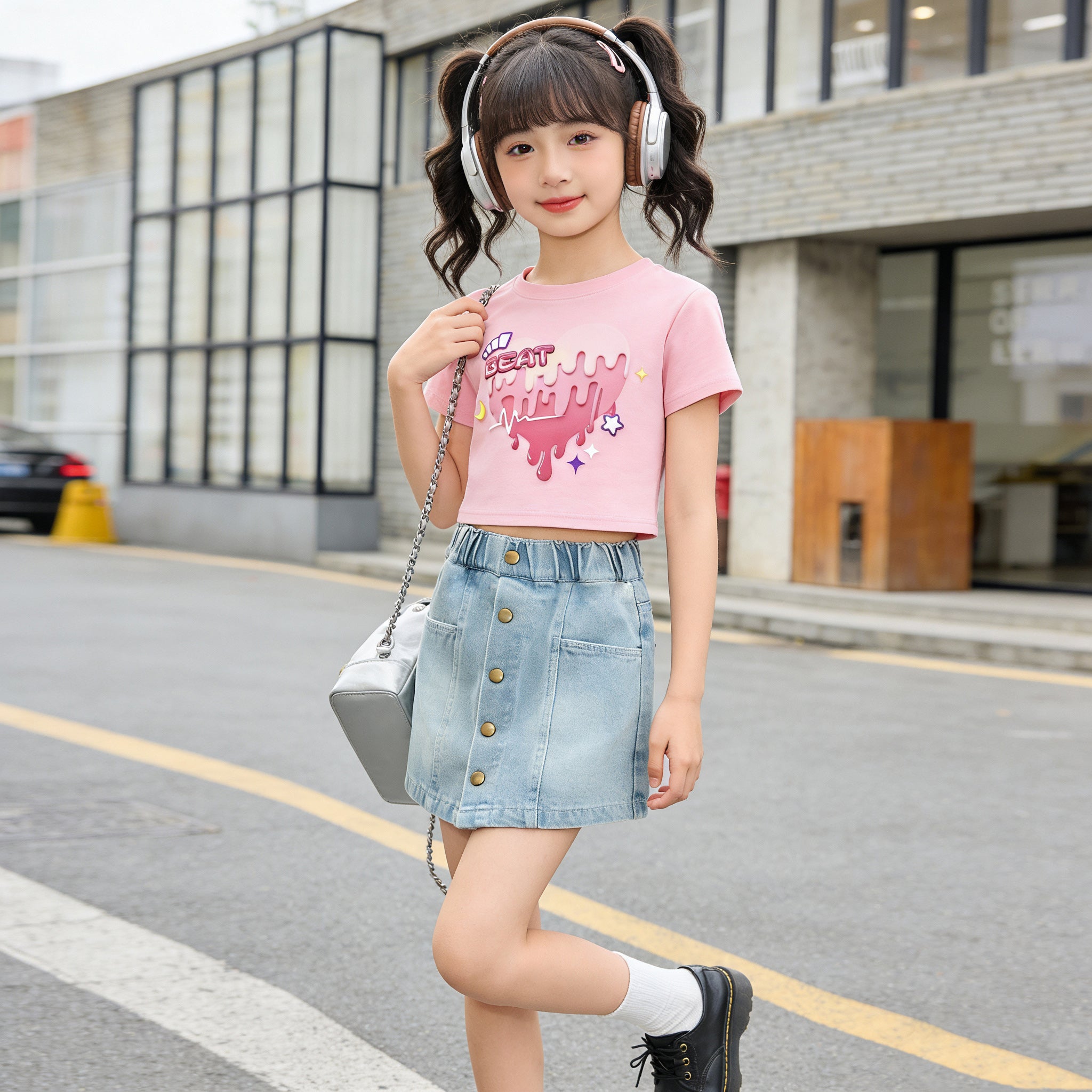 Girls' Denim Mini Skirt Summer Lightweight - Light Blue Washed A-Line Skirt with Front Button Closure - Versatile Casual Half Skirt for Kids