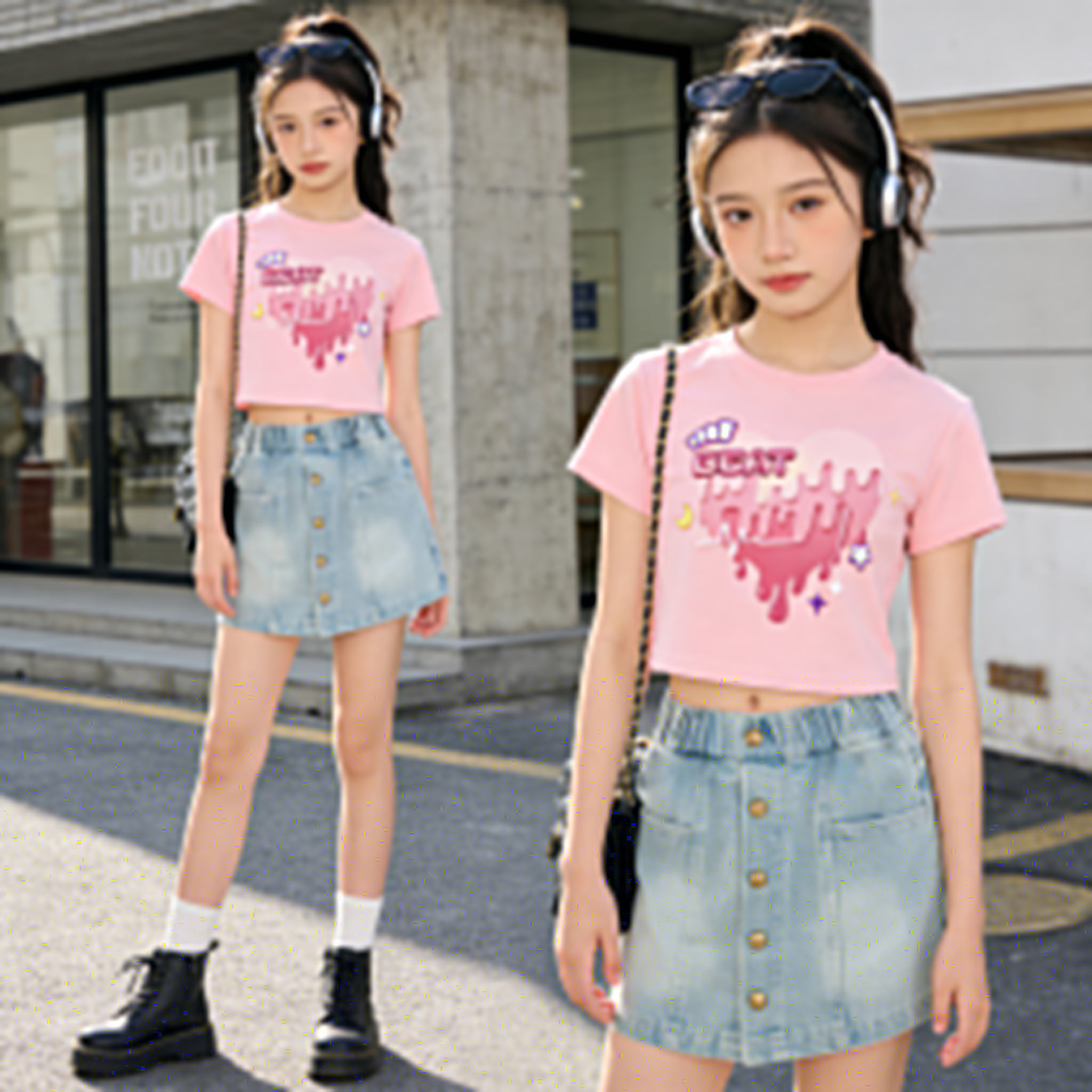 Girls' Denim Mini Skirt Summer Lightweight - Light Blue Washed A-Line Skirt with Front Button Closure - Versatile Casual Half Skirt for Kids