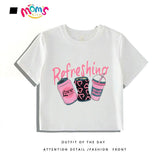 Cute Butterfly Drink Design Crop Top Trendy Street Style Outfit Summer Casual OOTD for 5 to 12 Years Old Kids Girls