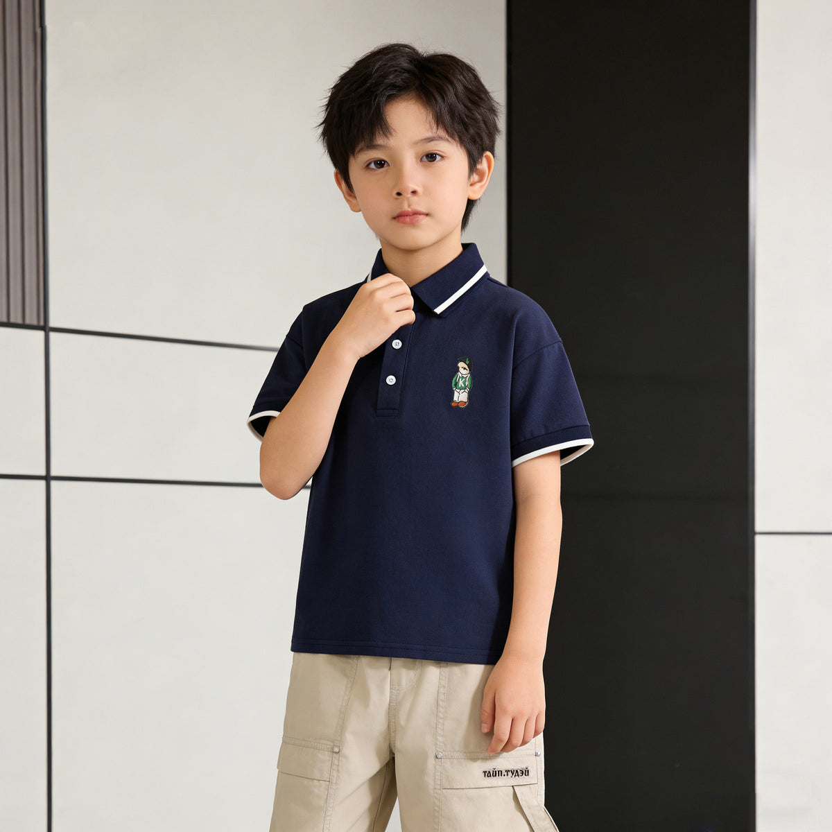 Classic Striped & Solid Color Polo Shirt Trendy Embroidered Design Formal Casual Outfit for Kids Boys