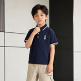 Classic Striped & Solid Color Polo Shirt Trendy Embroidered Design Formal Casual Outfit for Kids Boys