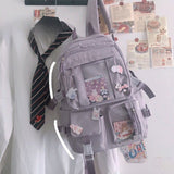 Kawaii Aesthetic Backpack Nylon Multi-Pocket Trendy Plain Unisex High Scgool College Student School Backpack