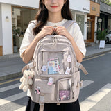 Kawaii Aesthetic Backpack Nylon Multi-Pocket Trendy Plain Unisex High Scgool College Student School Backpack