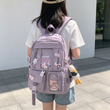 Kawaii Aesthetic Backpack Nylon Multi-Pocket Trendy Plain Unisex High Scgool College Student School Backpack