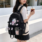 Kawaii Aesthetic Backpack Nylon Multi-Pocket Trendy Plain Unisex High Scgool College Student School Backpack