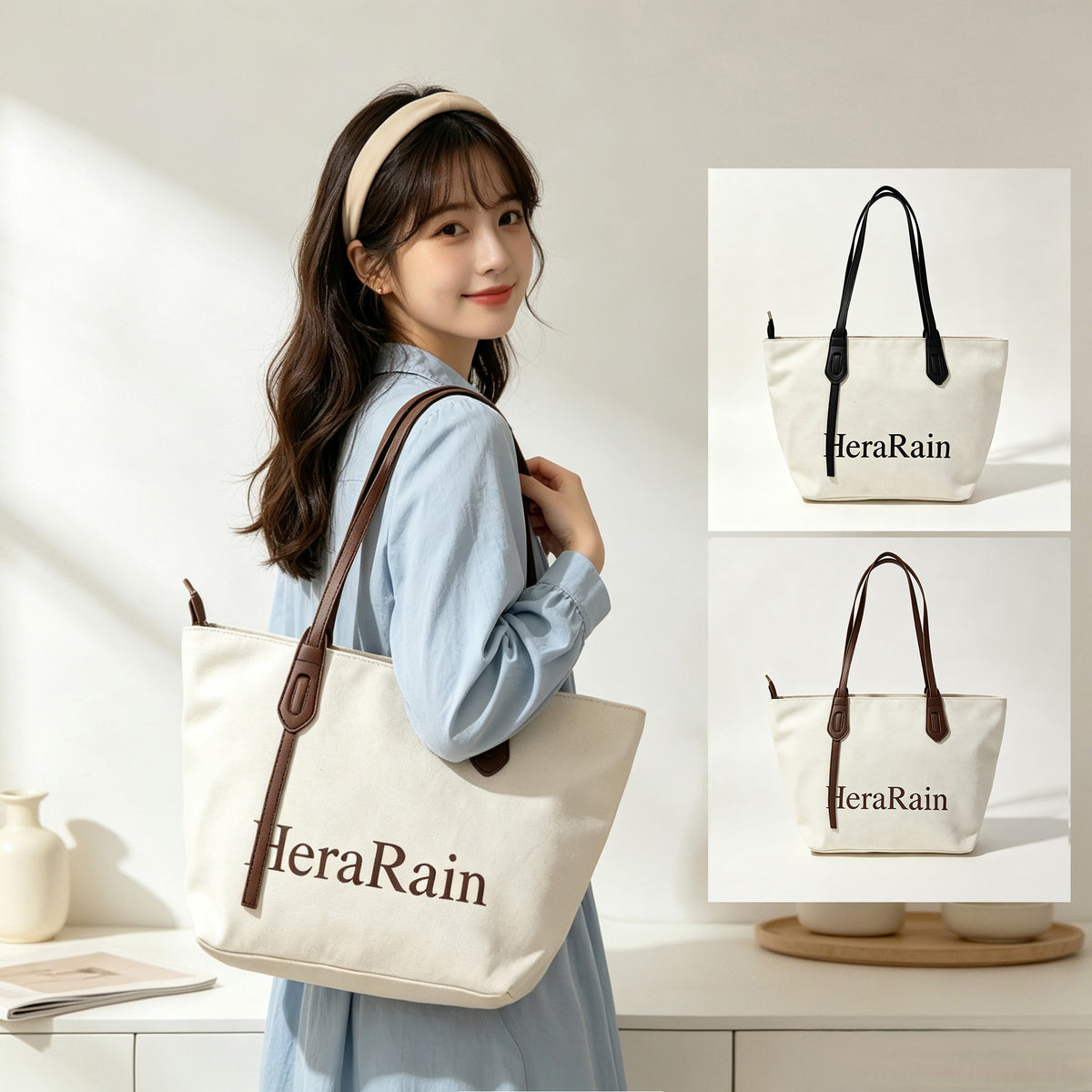 Chic Minimalist Style Shoulder Bag Trendy HeraRain Design Everyday Casual Office School Tote Bag for Women