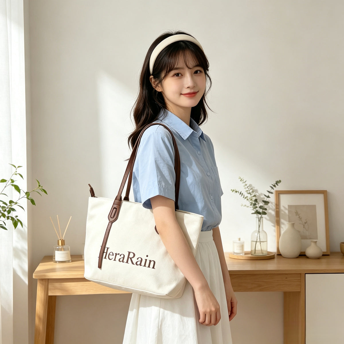 Chic Minimalist Style Shoulder Bag Trendy HeraRain Design Everyday Casual Office School Tote Bag for Women