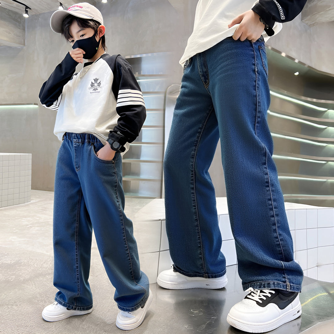 Graduation school pants for kids boyKids Korean Style Denim Cargo Pants, Casual Loose Baggy Maong Pants.