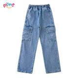 Graduation school pants for kids boyKids Korean Style Denim Cargo Pants, Casual Loose Baggy Maong Pants.