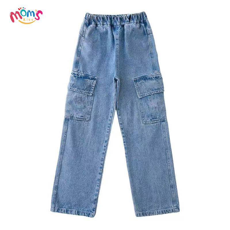 Graduation school pants for kids boyKids Korean Style Denim Cargo Pants, Casual Loose Baggy Maong Pants.