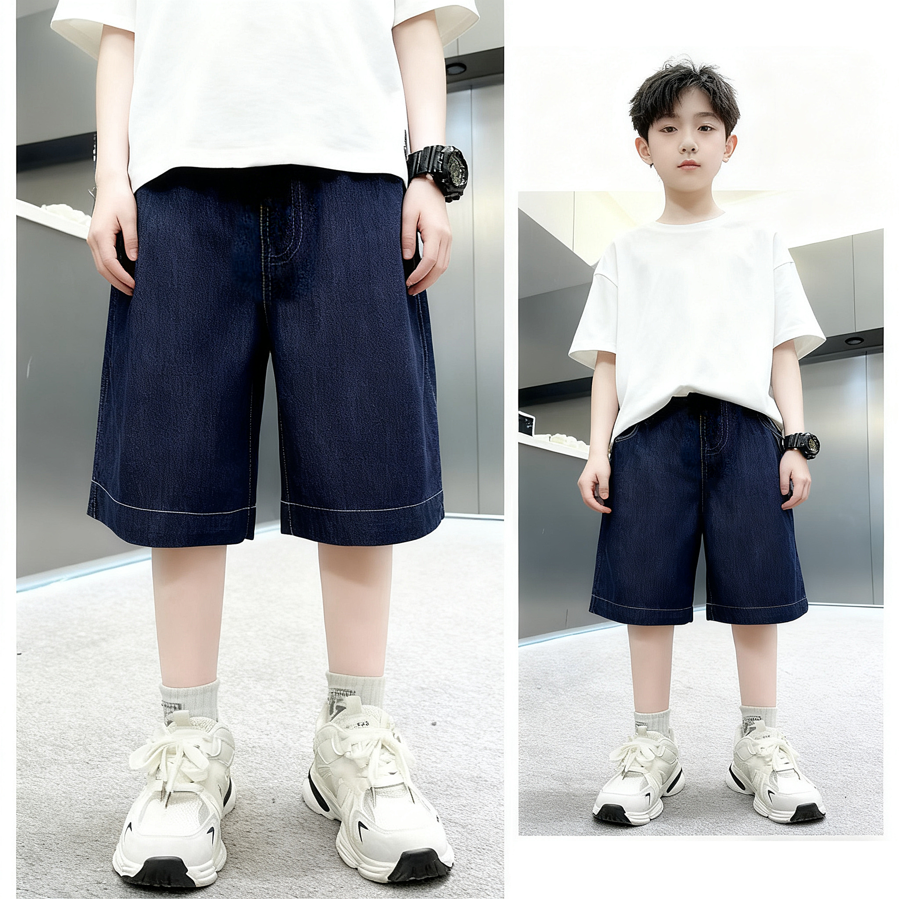 Boys' Loose Denim Shorts for Kids High Quality Korean Style Blue-Gray Maong Casual Denim Middle Pants Public New Year