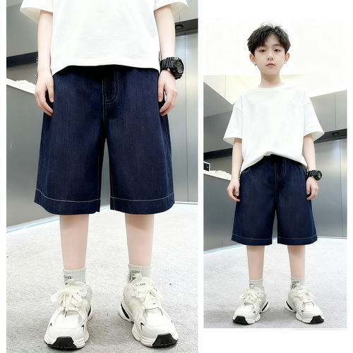 Boys' Loose Denim Shorts for Kids High Quality Korean Style Blue-Gray Maong Casual Denim Middle Pants Public New Year