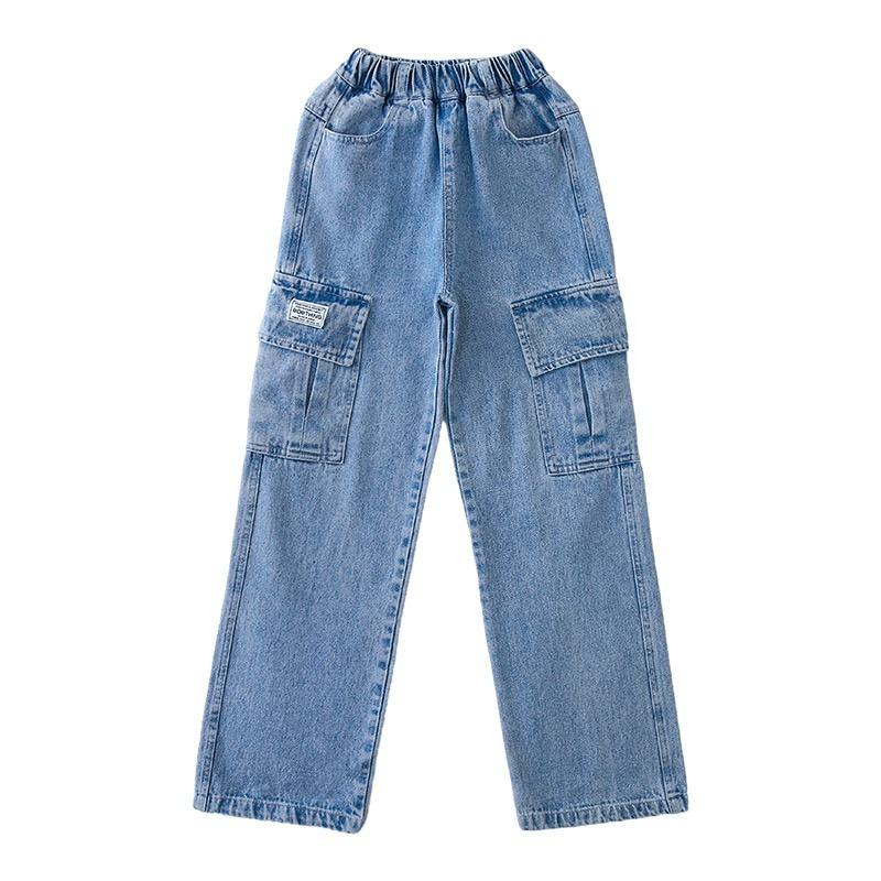Trendy Street Style Plain Baggy Pants Christmas Party Outfit Casual Loose Fit Denim Pants for Kids Girls