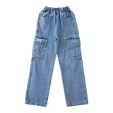 Trendy Street Style Plain Baggy Pants Christmas Party Outfit Casual Loose Fit Denim Pants for Kids Girls